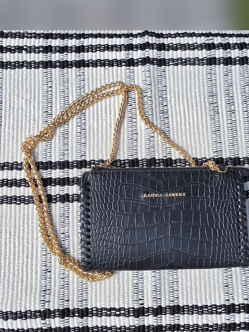 Laura Ashley Clutch Shoulder Bag Purse Black Faux Alligator Pattern